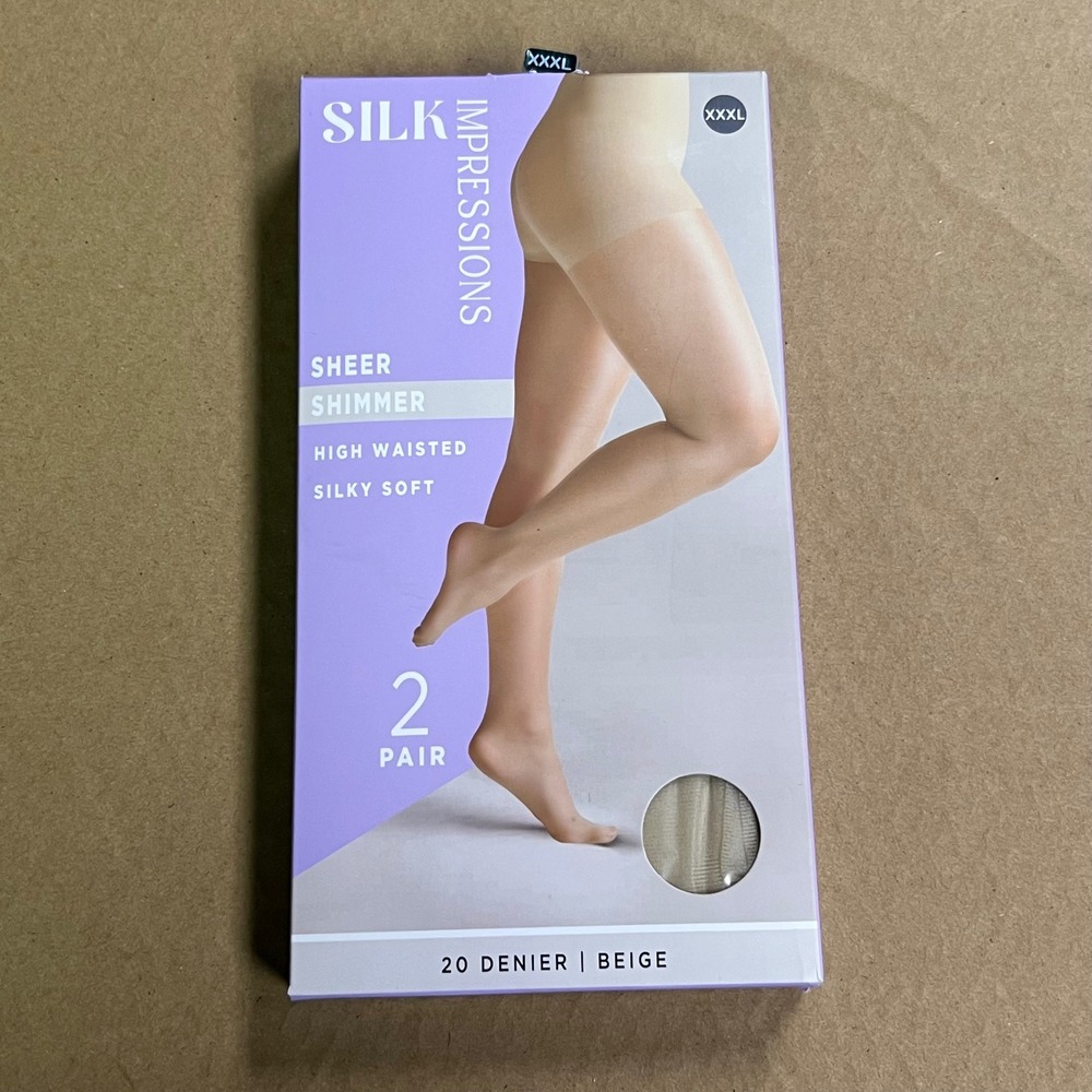 Silk Impressions XXXL Beige Sheer 3X Shimmer Pantyhose 2 Pair 20 Denier